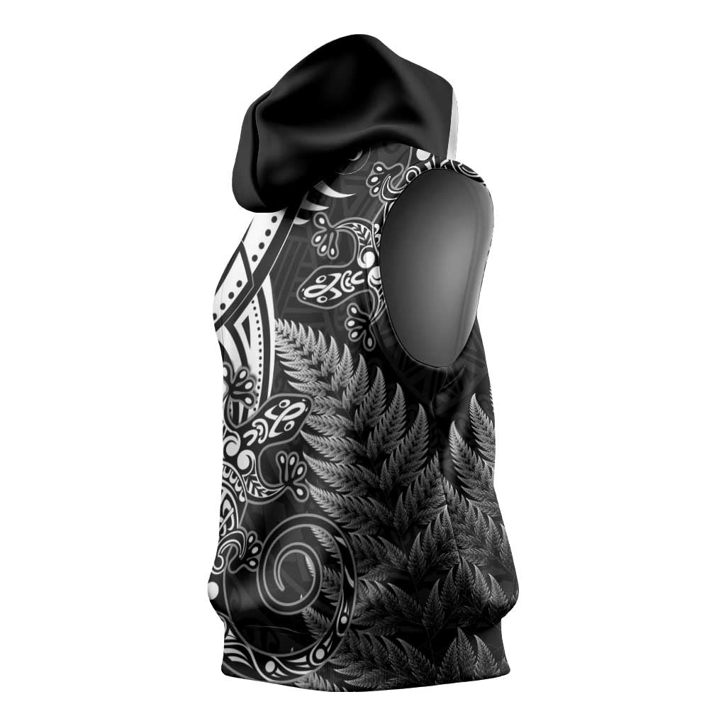 New Zealand Lizard Sleeveless Hoodie Silver Fern Aotearoa Maori - Polynesian Pride