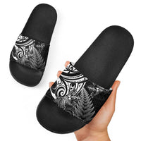 New Zealand Lizard Slide Sandals Silver Fern Aotearoa Maori - Polynesian Pride