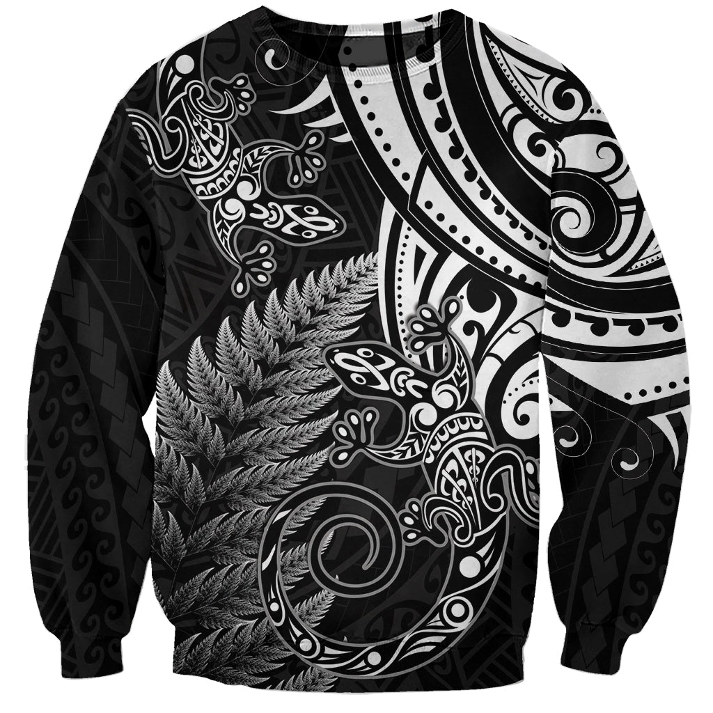 New Zealand Lizard Sweatshirt Silver Fern Aotearoa Maori LT14 Unisex Black - Polynesian Pride