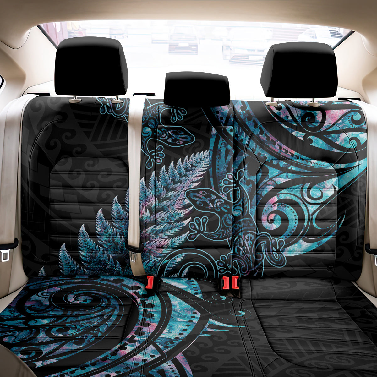 New Zealand Lizard Back Car Seat Cover Silver Fern Aotearoa Maori With Paua Shell LT14