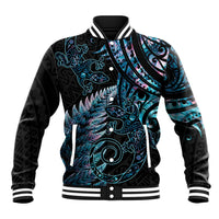 New Zealand Lizard Baseball Jacket Silver Fern Aotearoa Maori With Paua Shell LT14 Unisex Turquoise - Polynesian Pride