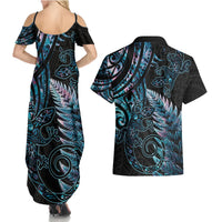 New Zealand Lizard Couples Matching Summer Maxi Dress and Hawaiian Shirt Silver Fern Aotearoa Maori With Paua Shell LT14 - Polynesian Pride