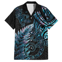 New Zealand Lizard Family Matching Off Shoulder Maxi Dress and Hawaiian Shirt Silver Fern Aotearoa Maori With Paua Shell LT14 Dad's Shirt - Short Sleeve Turquoise - Polynesian Pride