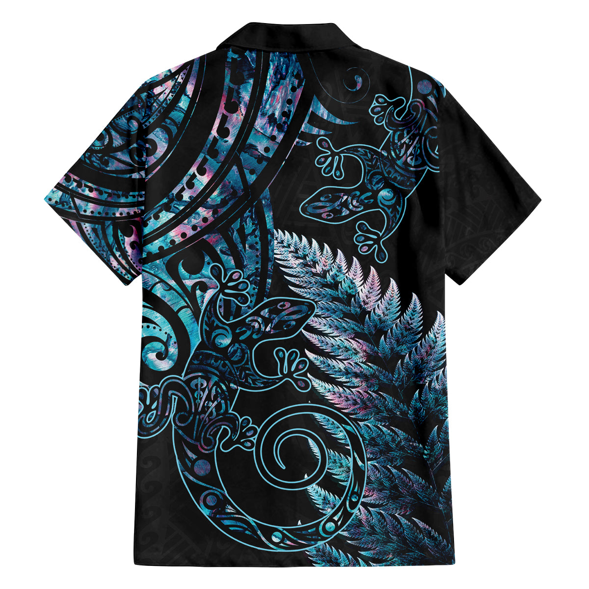 New Zealand Lizard Family Matching Off Shoulder Short Dress and Hawaiian Shirt Silver Fern Aotearoa Maori With Paua Shell LT14 - Polynesian Pride