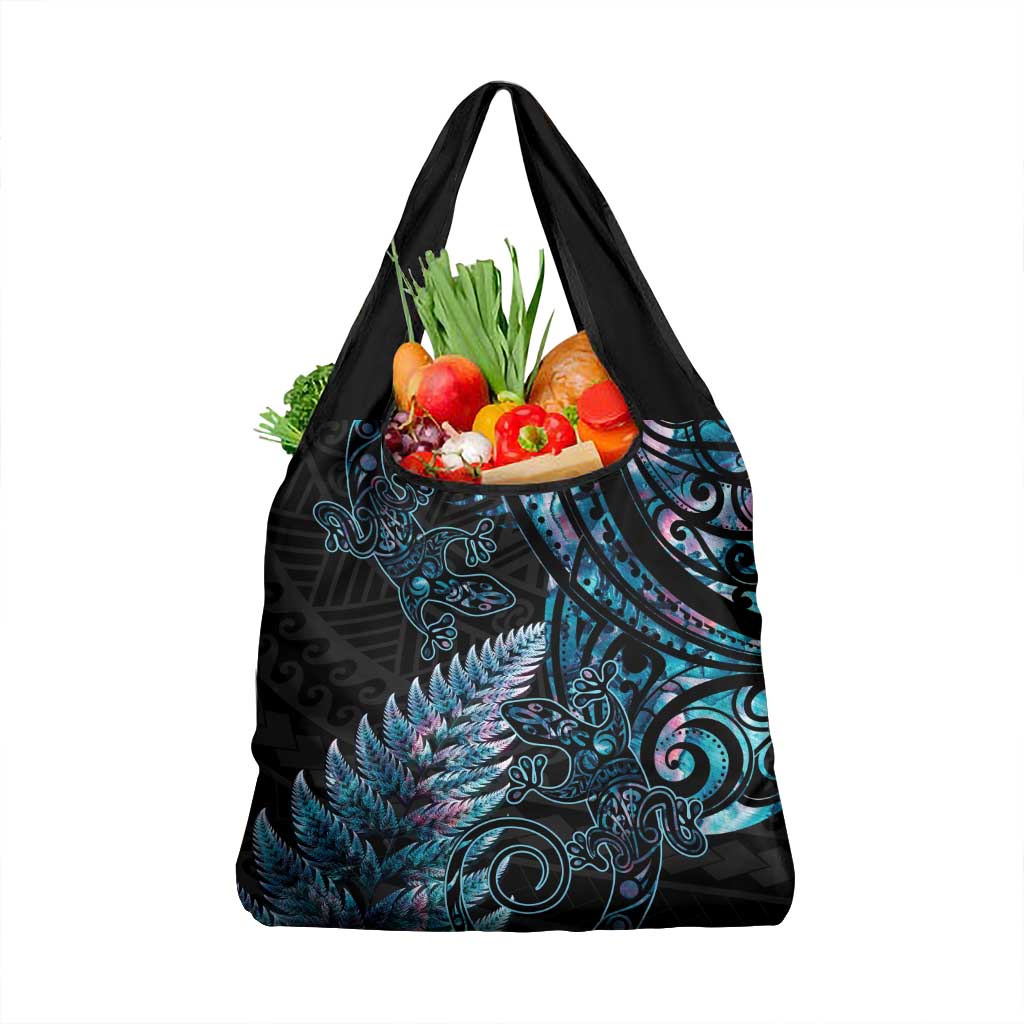 New Zealand Lizard Grocery Bag Silver Fern Aotearoa Maori With Paua Shell LT14 1-pack One Size Turquoise - Polynesian Pride