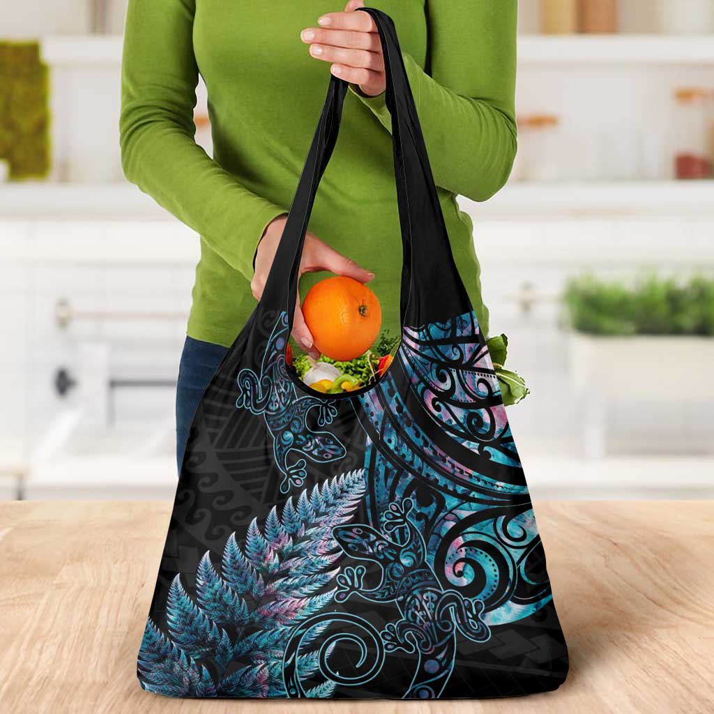 New Zealand Lizard Grocery Bag Silver Fern Aotearoa Maori With Paua Shell LT14 - Polynesian Pride