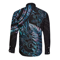 New Zealand Lizard Long Sleeve Button Shirt Silver Fern Aotearoa Maori With Paua Shell LT14 - Polynesian Pride