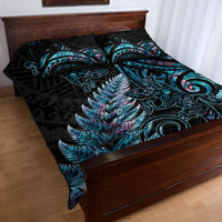 New Zealand Lizard Quilt Bed Set Silver Fern Aotearoa Maori With Paua Shell