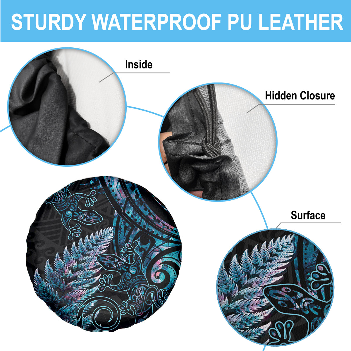 New Zealand Lizard Spare Tire Cover Silver Fern Aotearoa Maori With Paua Shell LT14 - Polynesian Pride