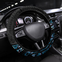 New Zealand Lizard Steering Wheel Cover Silver Fern Aotearoa Maori With Paua Shell LT14 Universal Fit Turquoise - Polynesian Pride