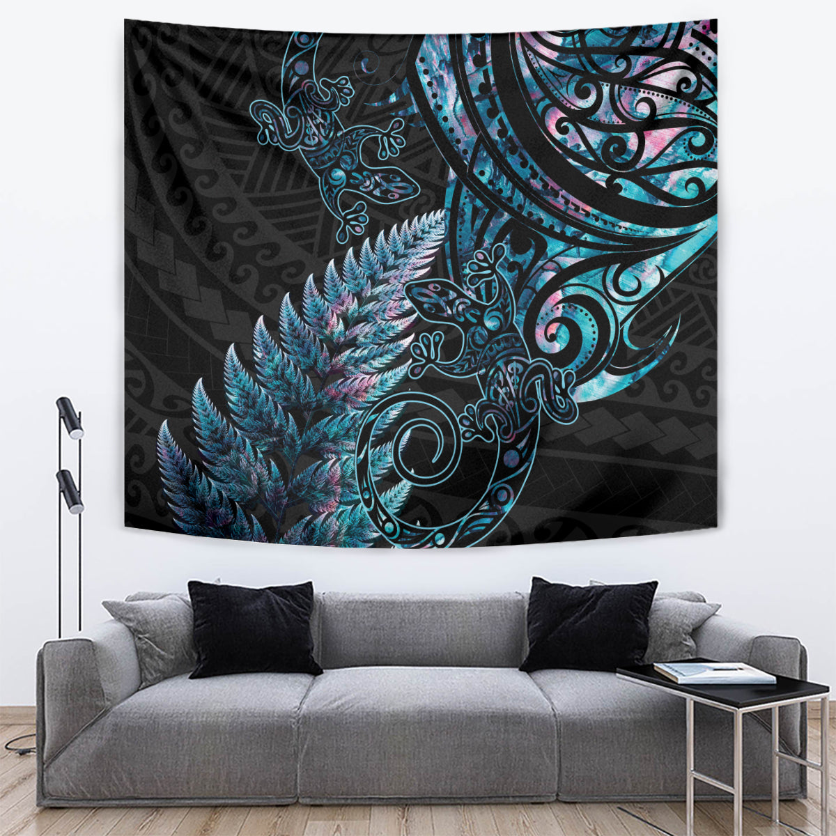 New Zealand Lizard Tapestry Silver Fern Aotearoa Maori With Paua Shell