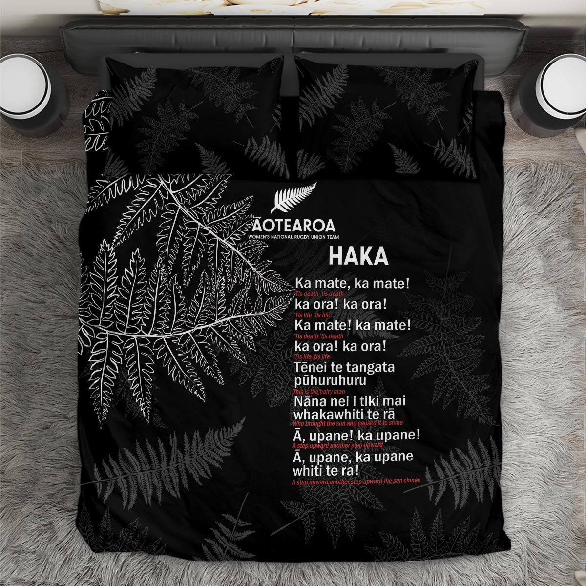 Custom New Zealand Haka Rugby Bedding Set 2024 Pacific Go Black Silver Fern