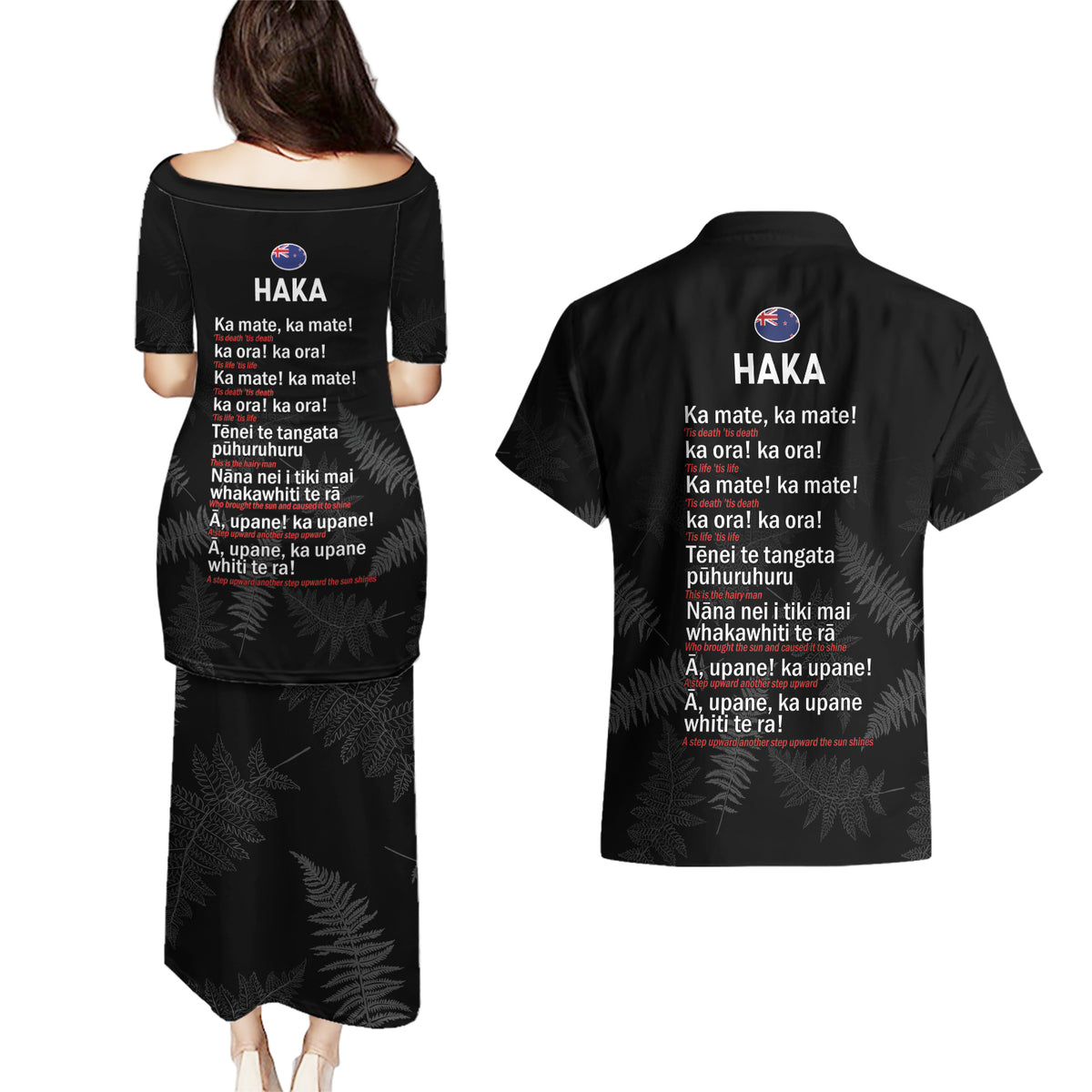 New Zealand Haka Rugby Couples Matching Puletasi and Hawaiian Shirt 2024 Pacific Go Black Silver Fern LT14 - Polynesian Pride