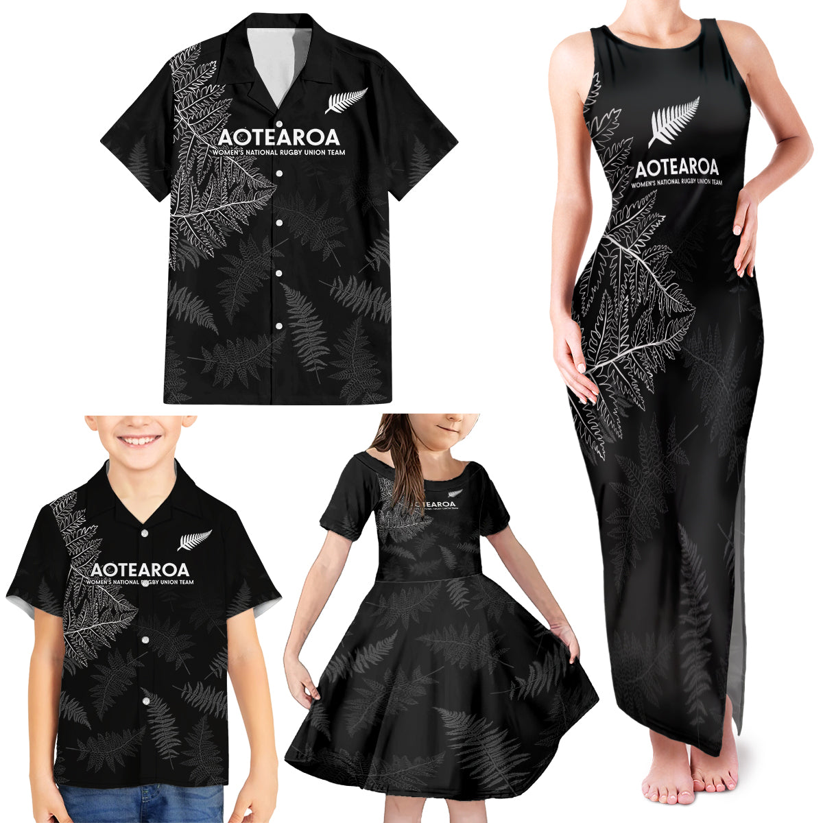 New Zealand Haka Rugby Family Matching Tank Maxi Dress and Hawaiian Shirt 2024 Pacific Go Black Silver Fern LT14 - Polynesian Pride