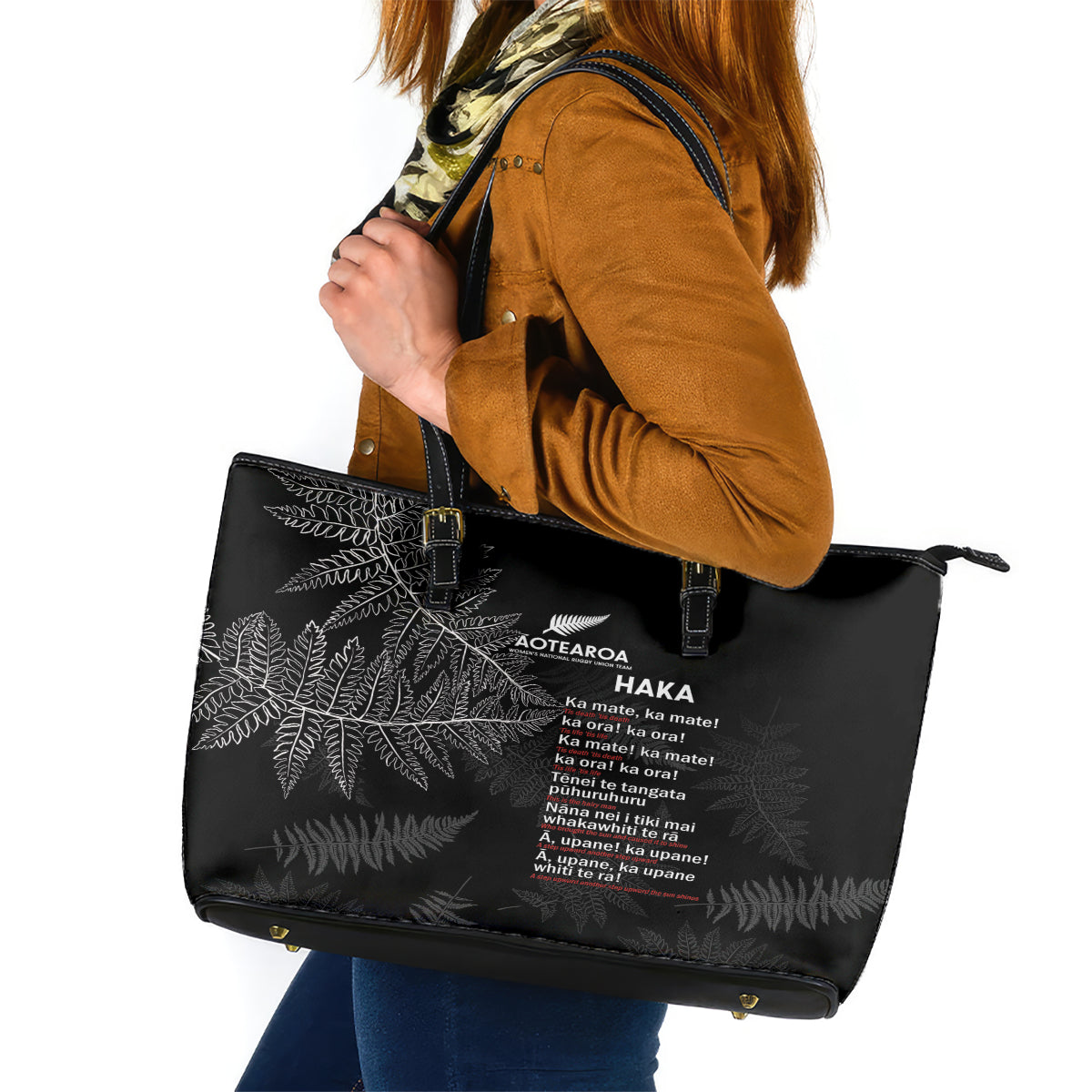 Custom New Zealand Haka Rugby Leather Tote Bag 2024 Pacific Go Black Silver Fern