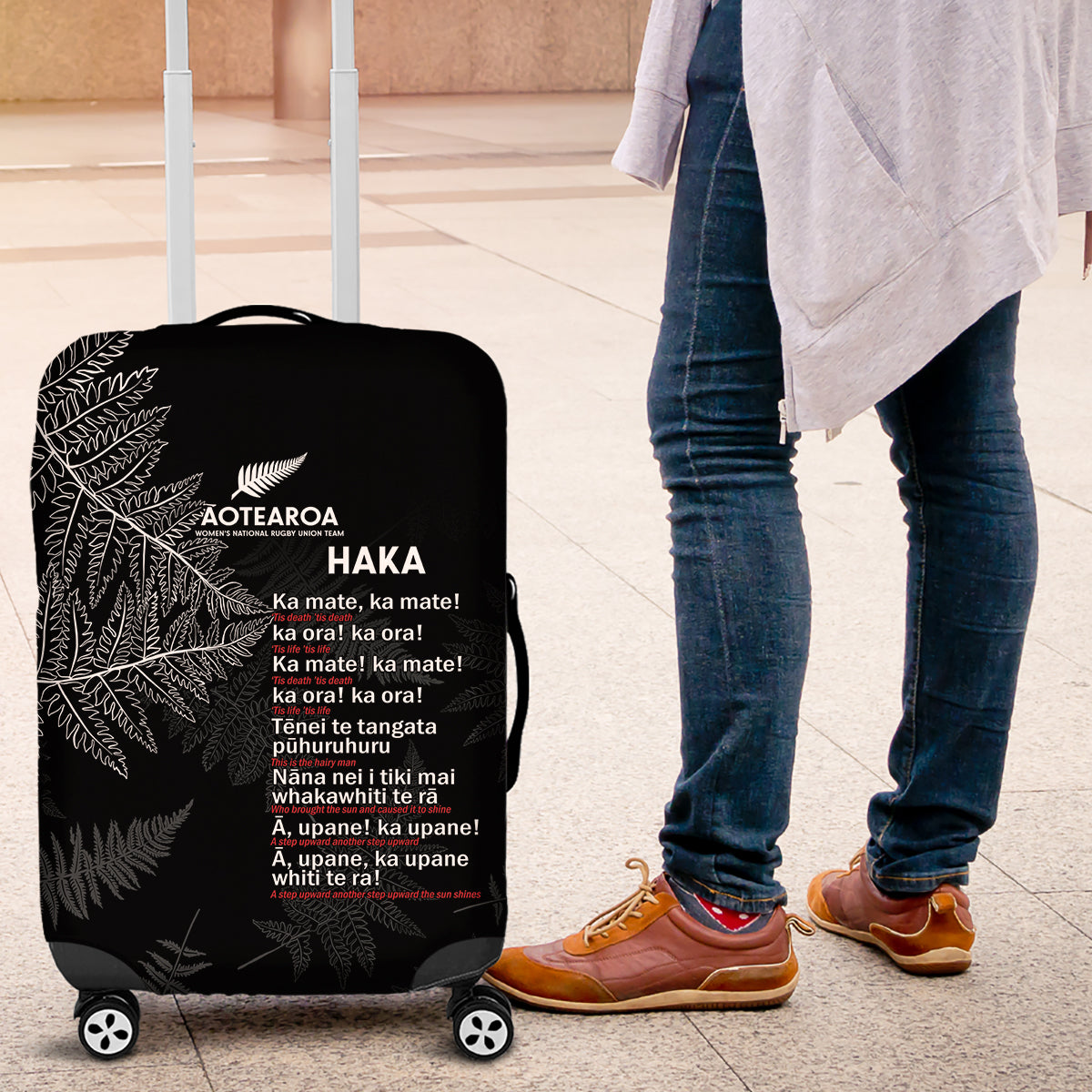 Custom New Zealand Haka Rugby Luggage Cover 2024 Pacific Go Black Silver Fern