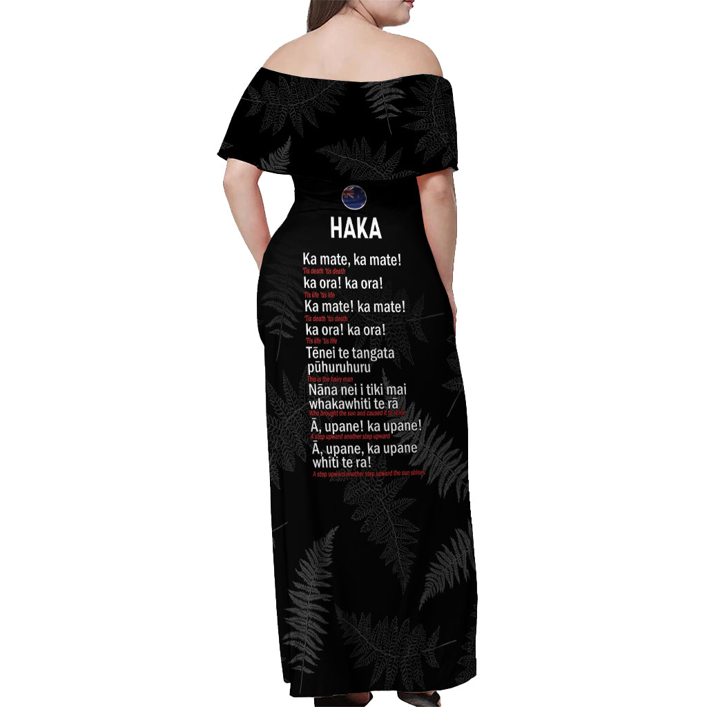 New Zealand Haka Rugby Off Shoulder Maxi Dress 2024 Pacific Go Black Silver Fern LT14 - Polynesian Pride