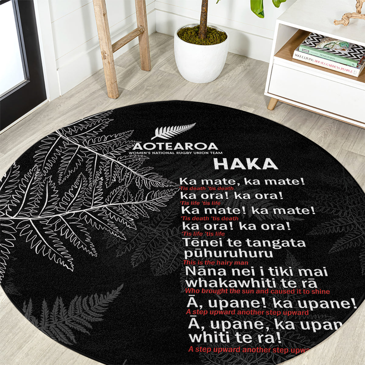 Custom New Zealand Haka Rugby Round Carpet 2024 Pacific Go Black Silver Fern