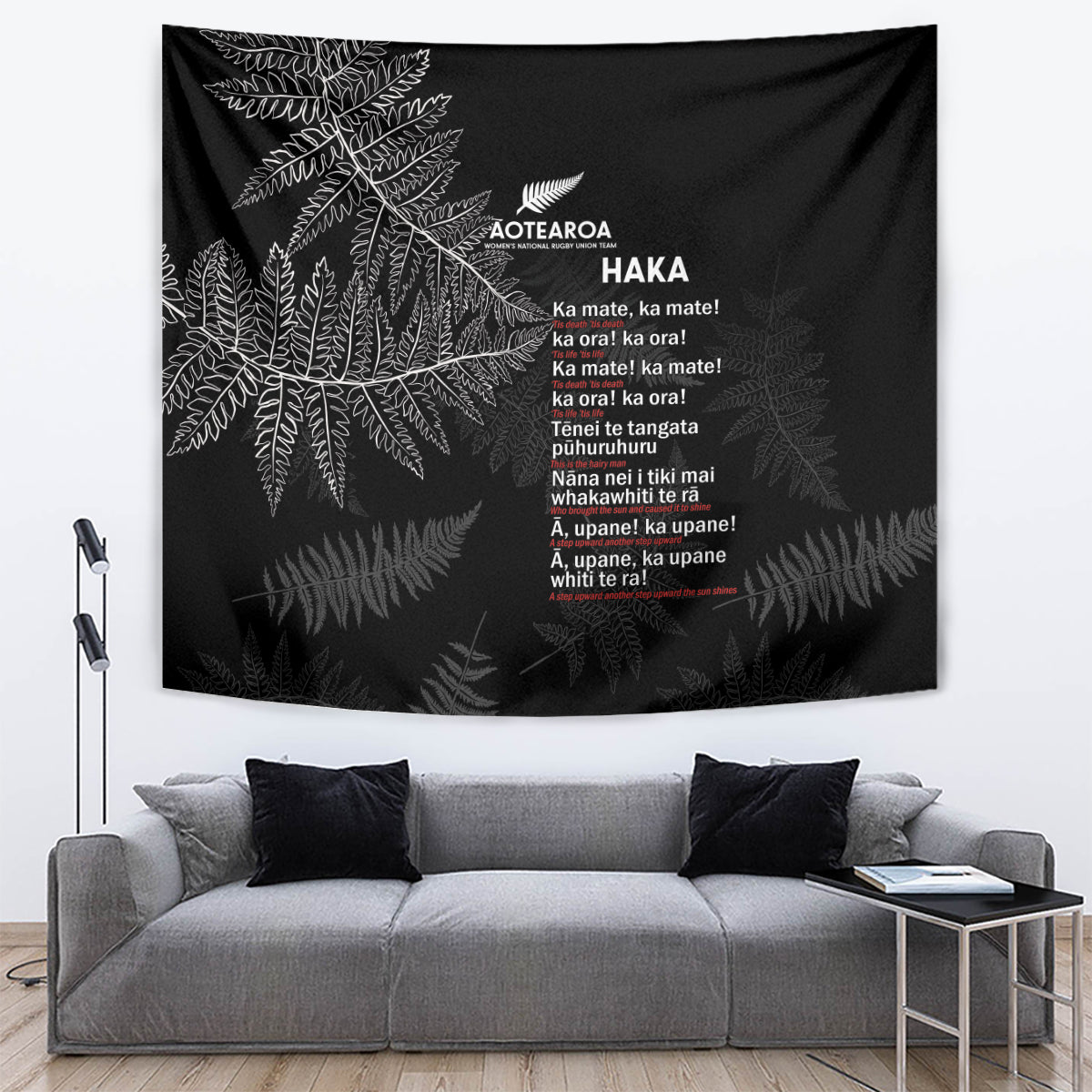 Custom New Zealand Haka Rugby Tapestry 2024 Pacific Go Black Silver Fern