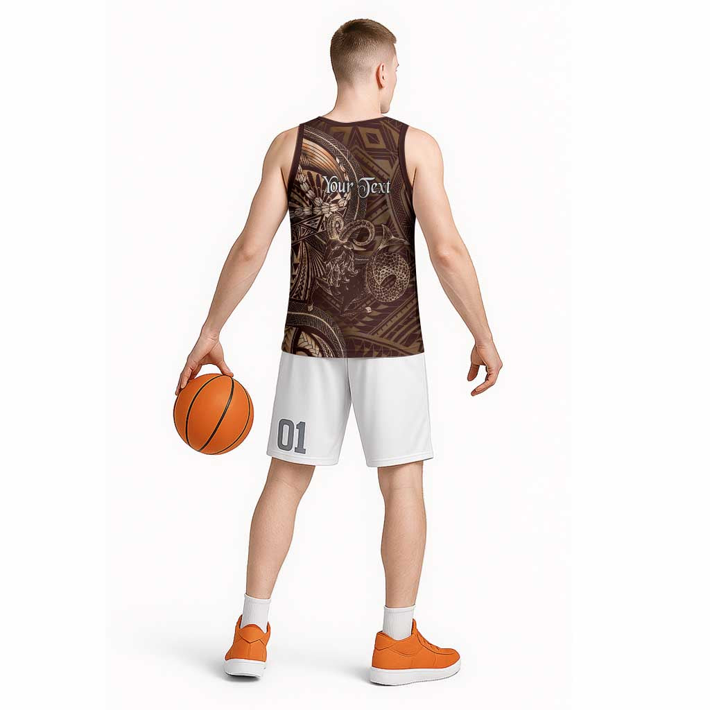 Personalised Polynesia Zodiac Capricorn Basketball Jersey Galaxy Polynesian Pattern Chest Tattoo Style LT14 - Polynesian Pride