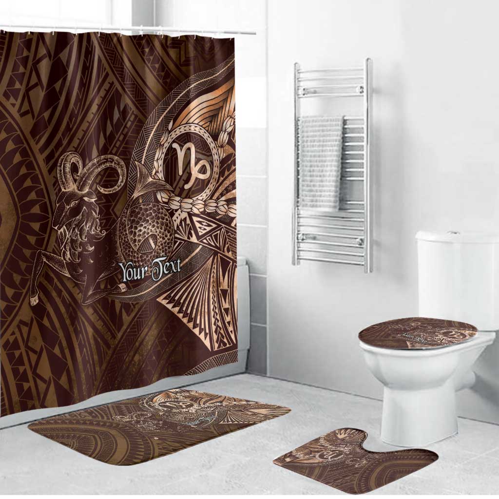 Personalised Polynesia Zodiac Capricorn Bathroom Set Galaxy Polynesian Pattern Chest Tattoo Style LT14 Bathroom Set (4 pcs) Brown - Polynesian Pride
