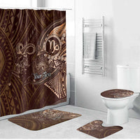 Personalised Polynesia Zodiac Capricorn Bathroom Set Galaxy Polynesian Pattern Chest Tattoo Style LT14 Bathroom Set (4 pcs) Brown - Polynesian Pride