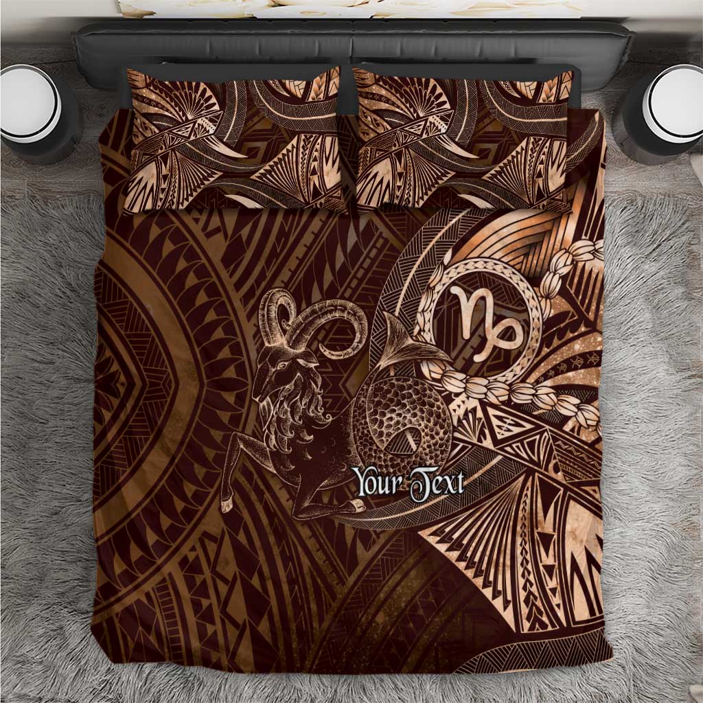 Personalised Polynesia Zodiac Capricorn Bedding Set Galaxy Polynesian Pattern Chest Tattoo Style LT14 Brown - Polynesian Pride