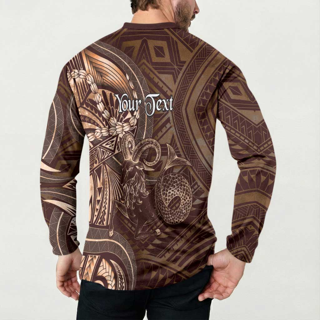 Personalised Polynesia Zodiac Capricorn Button Sweatshirt Galaxy Polynesian Pattern Chest Tattoo Style LT14 - Polynesian Pride