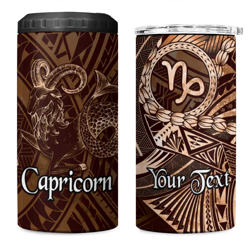 Personalised Polynesia Zodiac Capricorn 4 in 1 Can Cooler Tumbler Galaxy Polynesian Pattern Chest Tattoo Style LT14 One Size: 16 oz Brown - Polynesian Pride