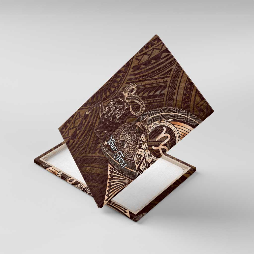 Personalised Polynesia Zodiac Capricorn Canvas Wall Art Galaxy Polynesian Pattern Chest Tattoo Style LT14 With Frame Brown - Polynesian Pride