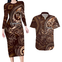 Personalised Polynesia Zodiac Capricorn Couples Matching Long Sleeve Bodycon Dress and Hawaiian Shirt Galaxy Polynesian Pattern Chest Tattoo Style