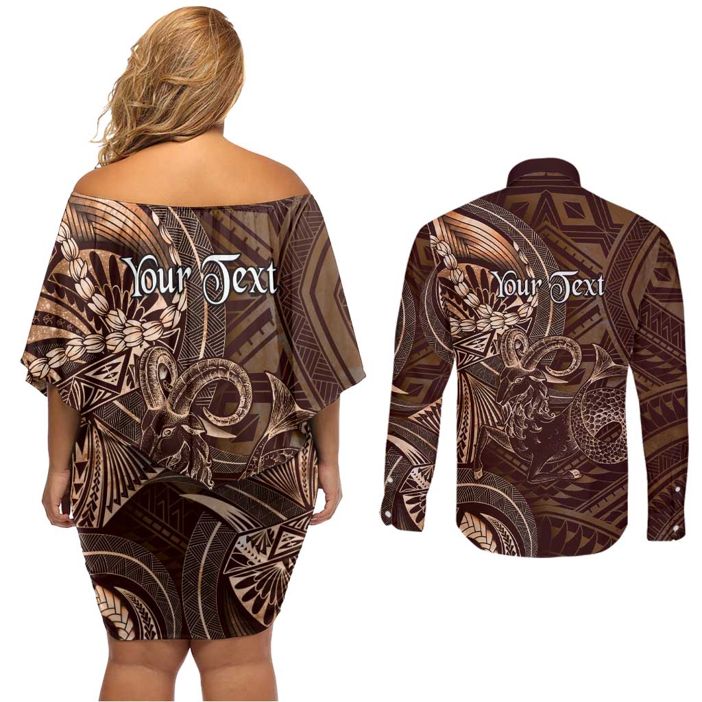 Personalised Polynesia Zodiac Capricorn Couples Matching Off Shoulder Short Dress and Long Sleeve Button Shirt Galaxy Polynesian Pattern Chest Tattoo Style LT14 - Polynesian Pride