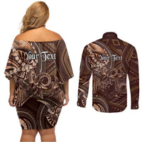 Personalised Polynesia Zodiac Capricorn Couples Matching Off Shoulder Short Dress and Long Sleeve Button Shirt Galaxy Polynesian Pattern Chest Tattoo Style LT14 - Polynesian Pride