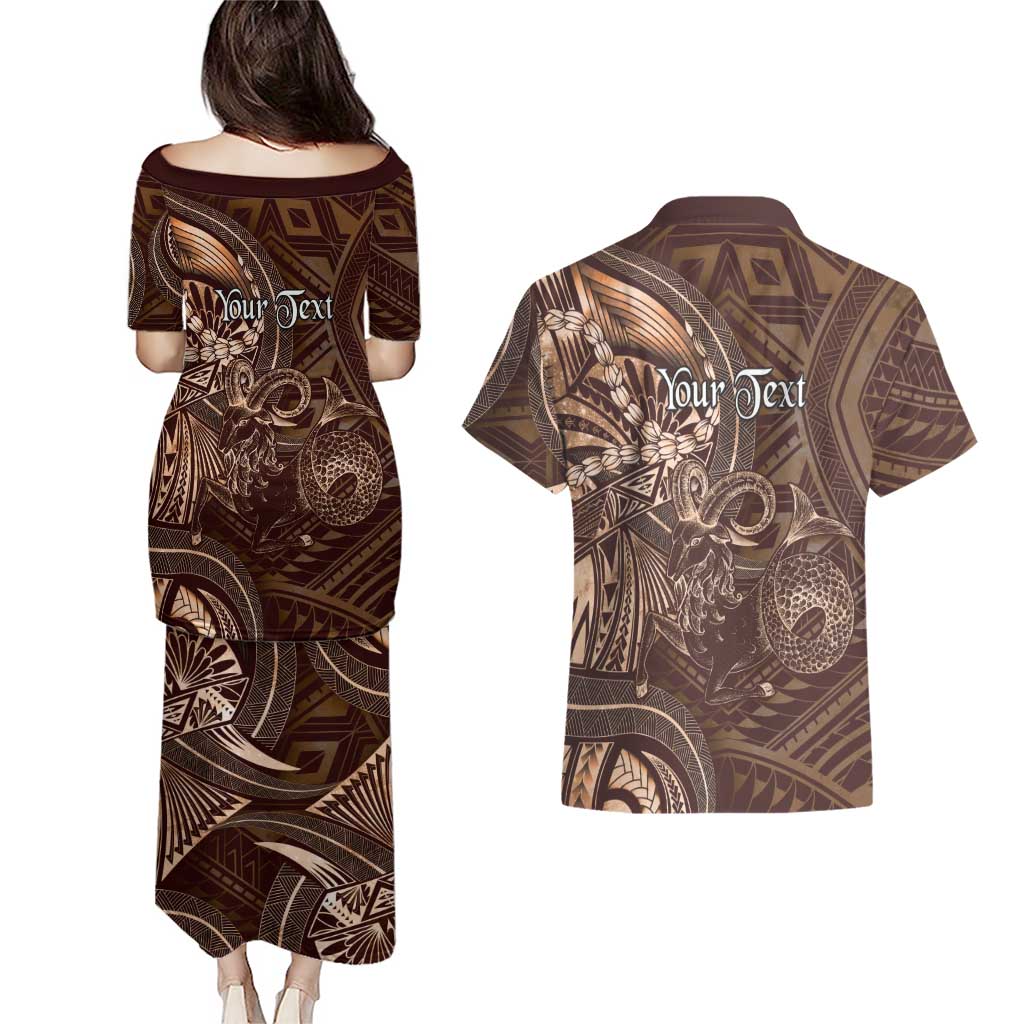 Personalised Polynesia Zodiac Capricorn Couples Matching Puletasi and Hawaiian Shirt Galaxy Polynesian Pattern Chest Tattoo Style LT14 - Polynesian Pride