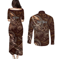 Personalised Polynesia Zodiac Capricorn Couples Matching Puletasi and Long Sleeve Button Shirt Galaxy Polynesian Pattern Chest Tattoo Style LT14 - Polynesian Pride