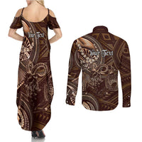 Personalised Polynesia Zodiac Capricorn Couples Matching Summer Maxi Dress and Long Sleeve Button Shirt Galaxy Polynesian Pattern Chest Tattoo Style LT14 - Polynesian Pride