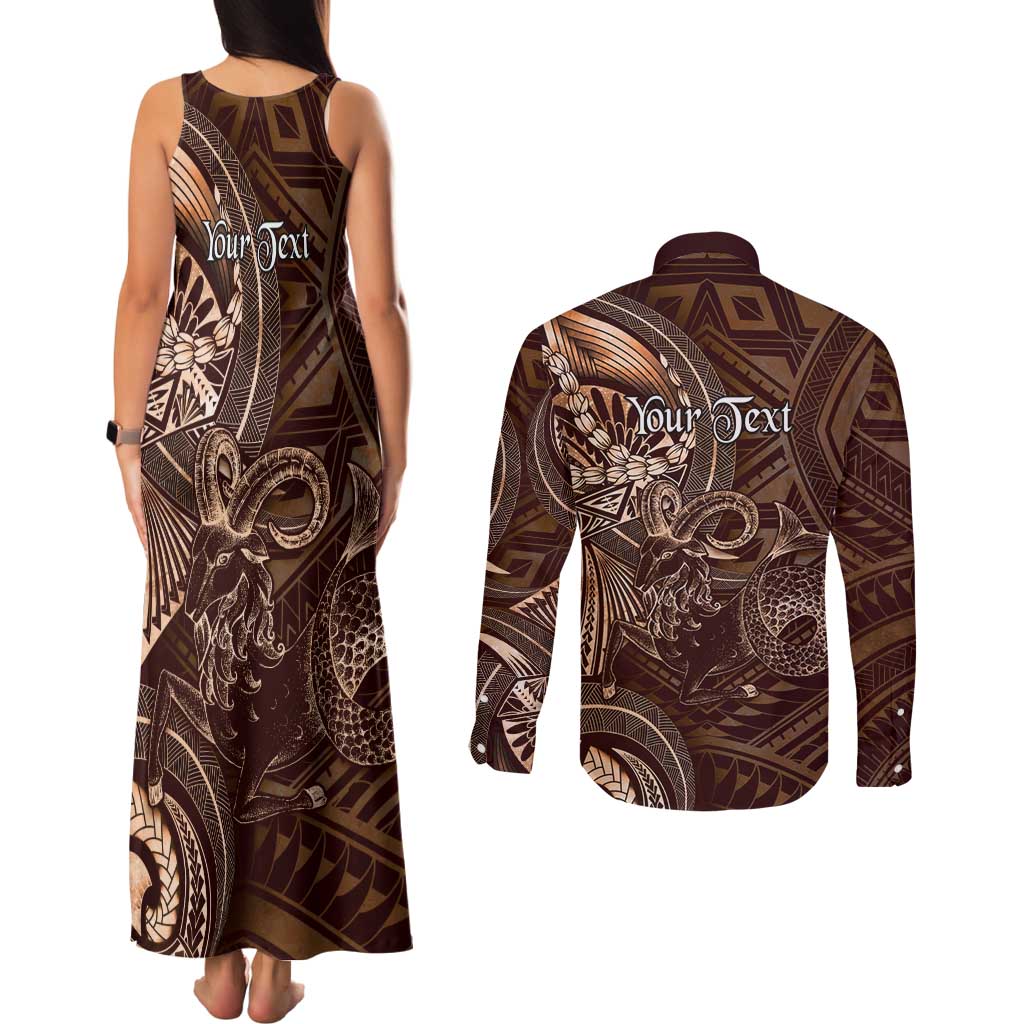 Personalised Polynesia Zodiac Capricorn Couples Matching Tank Maxi Dress and Long Sleeve Button Shirt Galaxy Polynesian Pattern Chest Tattoo Style LT14 - Polynesian Pride