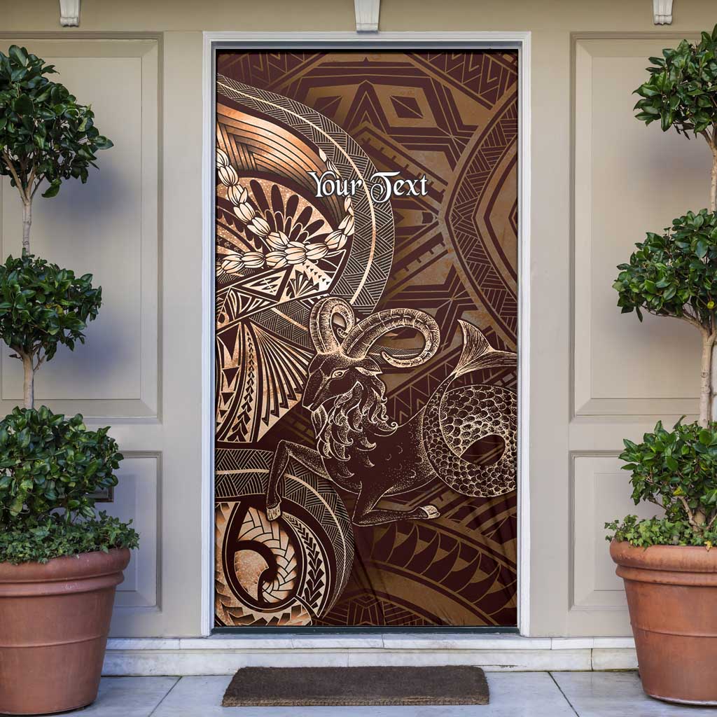 Personalised Polynesia Zodiac Capricorn Door Cover Galaxy Polynesian Pattern Chest Tattoo Style LT14 Brown - Polynesian Pride