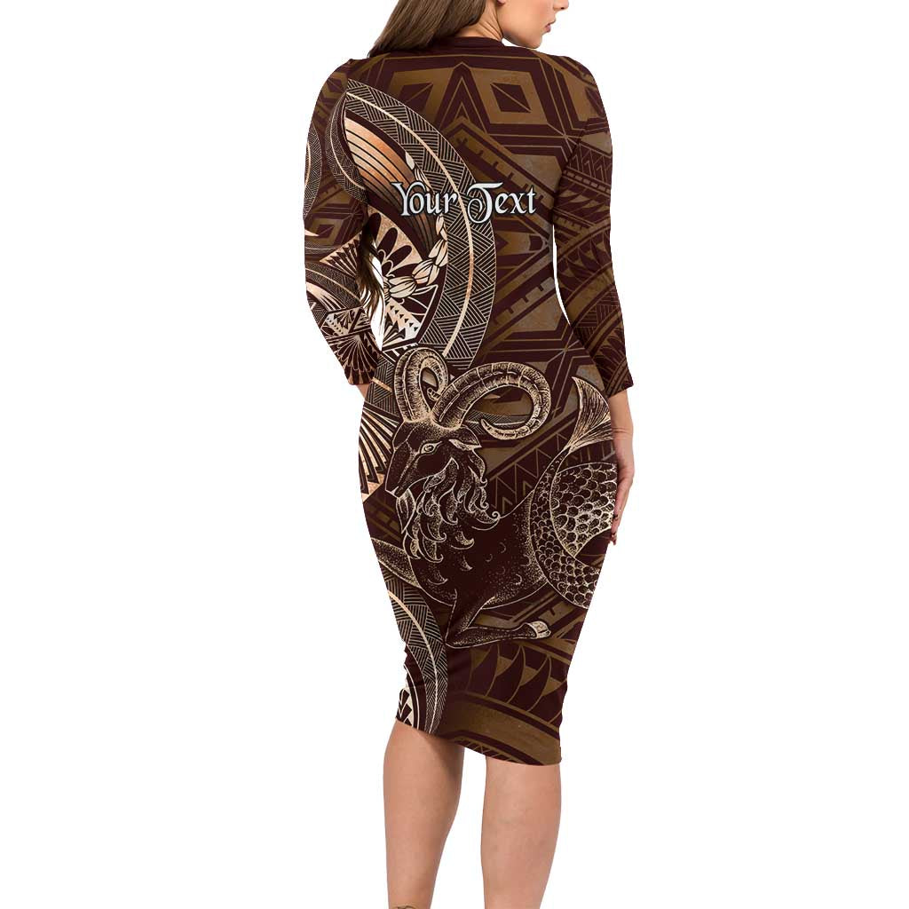 Personalised Polynesia Zodiac Capricorn Family Matching Long Sleeve Bodycon Dress and Hawaiian Shirt Galaxy Polynesian Pattern Chest Tattoo Style