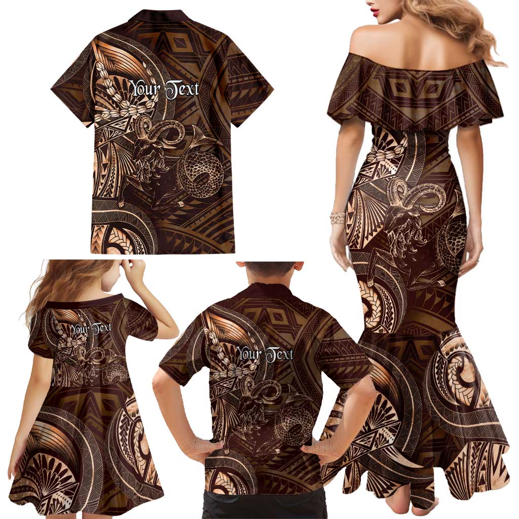 Personalised Polynesia Zodiac Capricorn Family Matching Mermaid Dress and Hawaiian Shirt Galaxy Polynesian Pattern Chest Tattoo Style