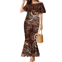 Personalised Polynesia Zodiac Capricorn Family Matching Mermaid Dress and Hawaiian Shirt Galaxy Polynesian Pattern Chest Tattoo Style