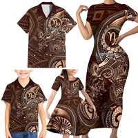 Personalised Polynesia Zodiac Capricorn Family Matching Short Sleeve Bodycon Dress and Hawaiian Shirt Galaxy Polynesian Pattern Chest Tattoo Style