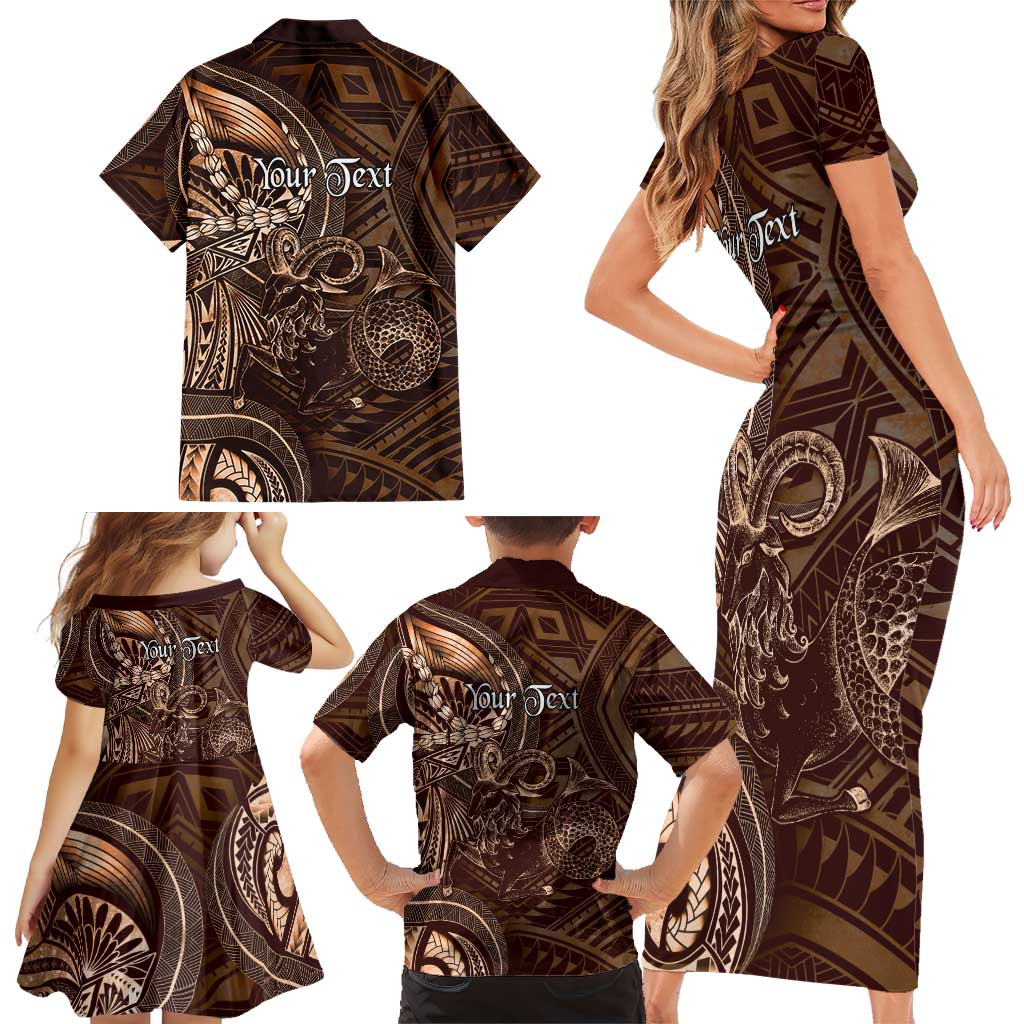 Personalised Polynesia Zodiac Capricorn Family Matching Short Sleeve Bodycon Dress and Hawaiian Shirt Galaxy Polynesian Pattern Chest Tattoo Style