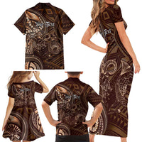 Personalised Polynesia Zodiac Capricorn Family Matching Short Sleeve Bodycon Dress and Hawaiian Shirt Galaxy Polynesian Pattern Chest Tattoo Style