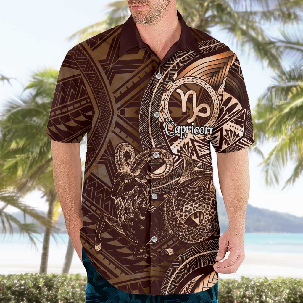 Personalised Polynesia Zodiac Capricorn Hawaiian Shirt Galaxy Polynesian Pattern Chest Tattoo Style