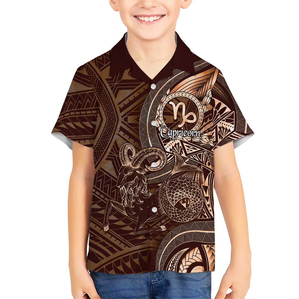 Personalised Polynesia Zodiac Capricorn Kid Hawaiian Shirt Galaxy Polynesian Pattern Chest Tattoo Style