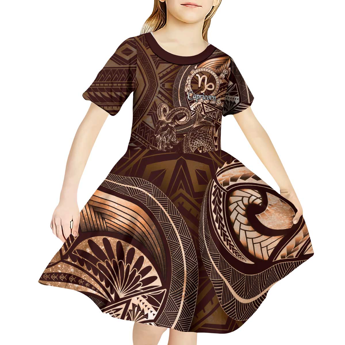 Personalised Polynesia Zodiac Capricorn Kid Short Sleeve Dress Galaxy Polynesian Pattern Chest Tattoo Style LT14 - Polynesian Pride