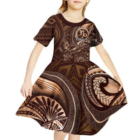 Personalised Polynesia Zodiac Capricorn Kid Short Sleeve Dress Galaxy Polynesian Pattern Chest Tattoo Style LT14 - Polynesian Pride