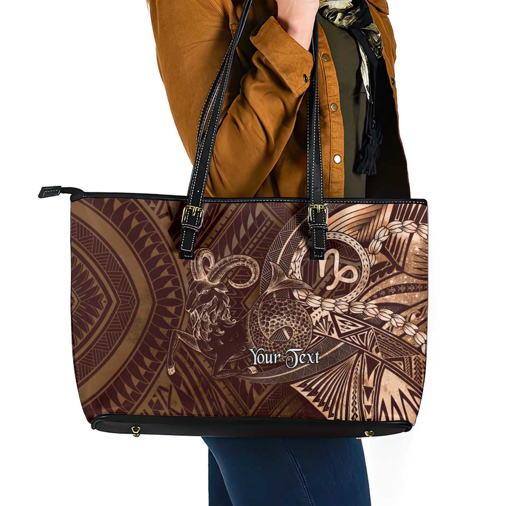 Personalised Polynesia Zodiac Capricorn Leather Tote Bag Galaxy Polynesian Pattern Chest Tattoo Style LT14 - Polynesian Pride
