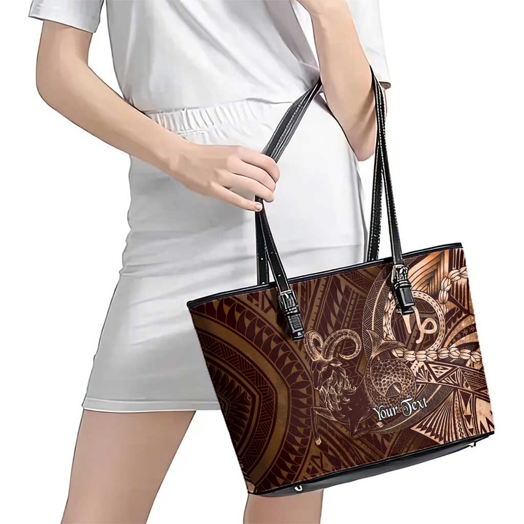 Personalised Polynesia Zodiac Capricorn Leather Tote Bag Galaxy Polynesian Pattern Chest Tattoo Style LT14 - Polynesian Pride